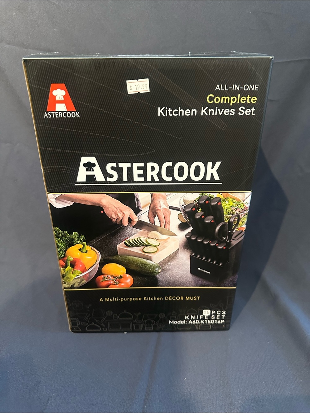 AsterCook 15-Piece Complete Kitchen Knife Set in Black